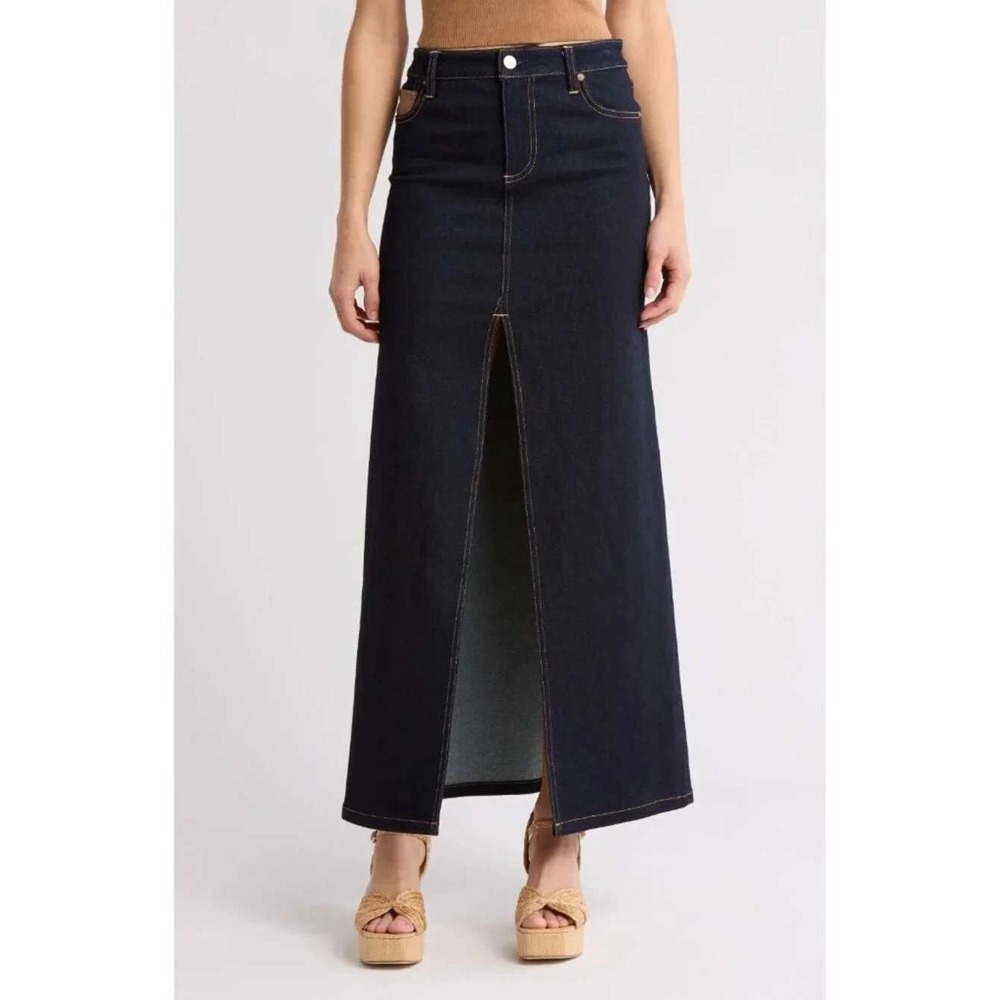 Alice + Olivia Jeans Women Dark Wash Front Slit Maxi Denim Skirt Size 29